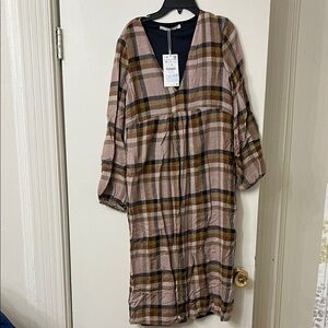 Zara Plaid Long Sleeve Dress - Multicolor
